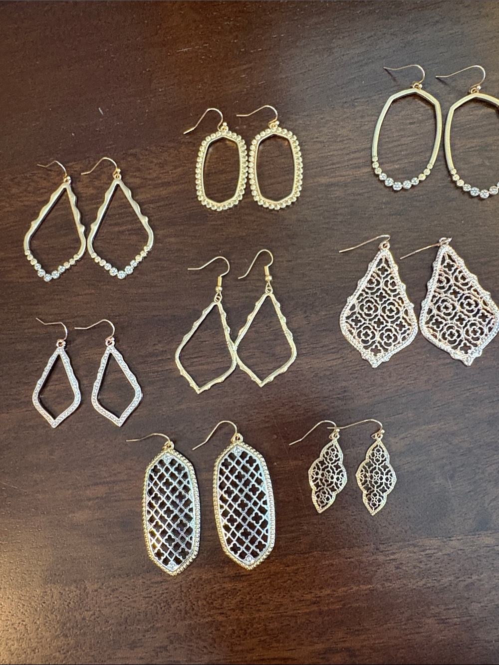 Gold Tone Filigree and Geometric Drop Earrings - Set of Styles Fashion Jewelry - Picture 3 of 3